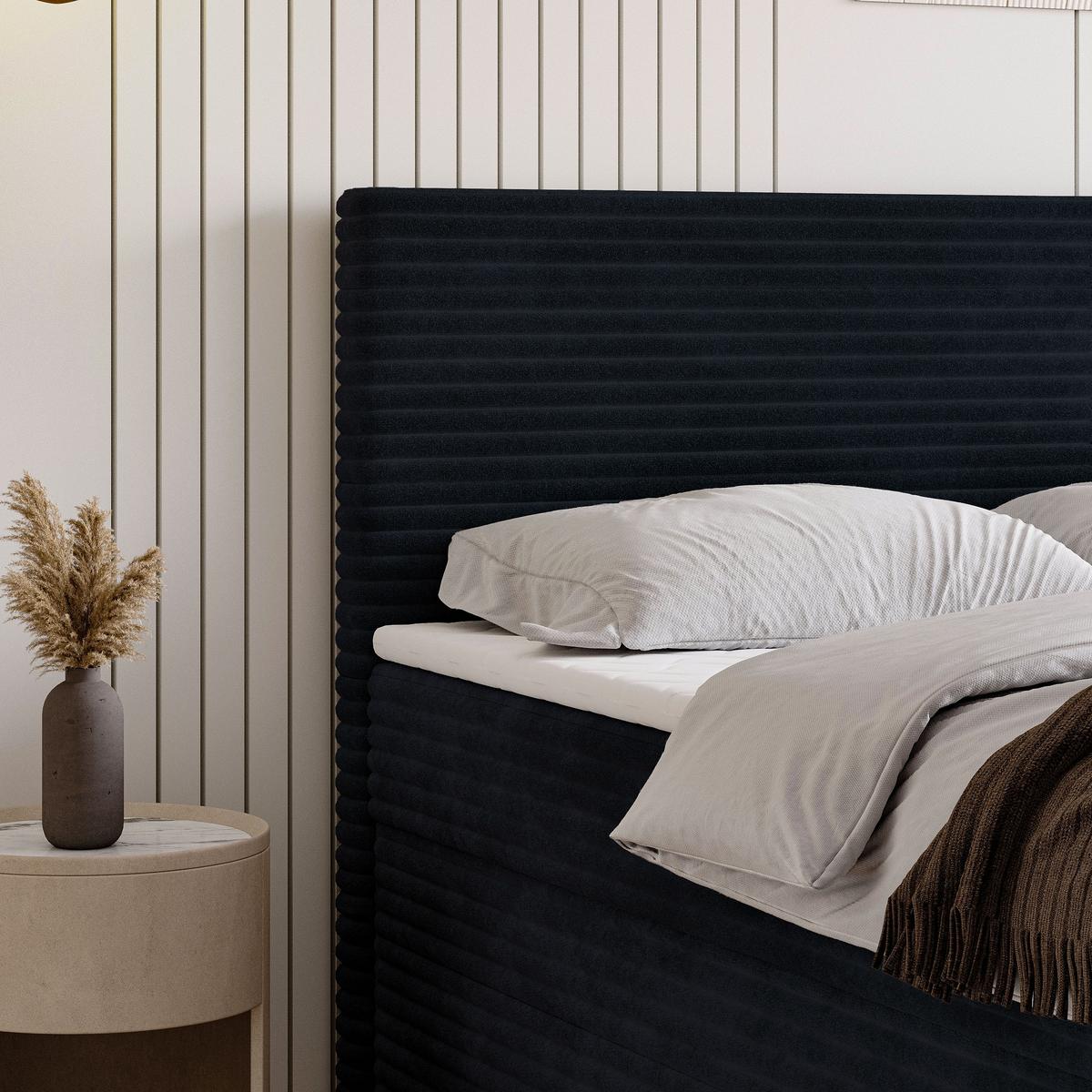 BOXBETT NOLEN 160x200 cm mit Matratze und Topper - Schwarz - Schwarz, Holz (160/200cm) - MASSENO