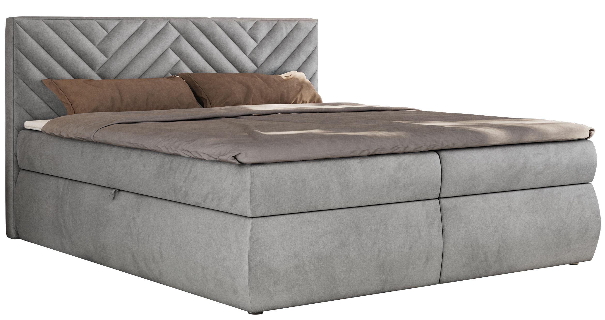 BOXBETT AVERTA 160/200 - Hellgrau Velvet - H4 - Hellgrau, Textil (160/200cm) - MKS