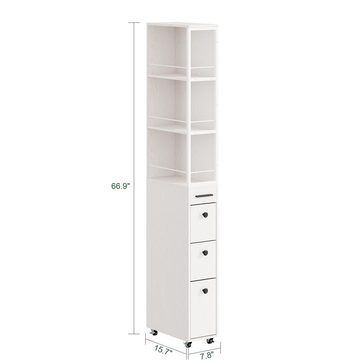 SCHMALER Rollschrank mit Schubladen und offenen Regalen NSR13-WG - Ahornfarben, Fell (20/170/40cm) - SoBuy