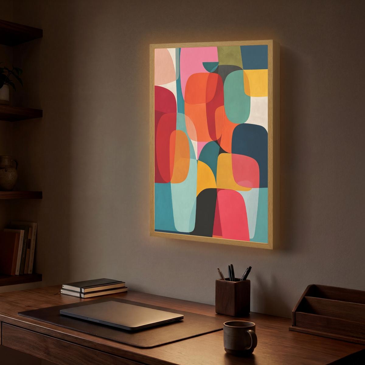 WANDLEUCHTE MIT AKKU Formen - Bunt - Abstrakt - Flugzeuge 40x60 cm - Multicolor, Holzwerkstoff (40/60/8cm) - OnlyWow