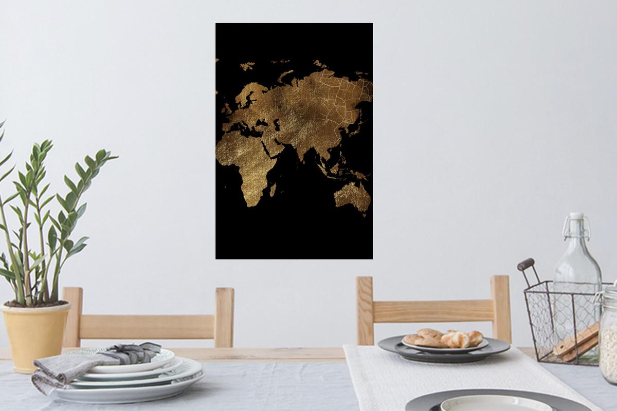 WANDTATTOO Weltkarte - Gold - Luxus - Erde - Schwarz Wandbild 40x60 cm - Goldfarben, Kunststoff (40/60/0.1cm) - MuchoWow