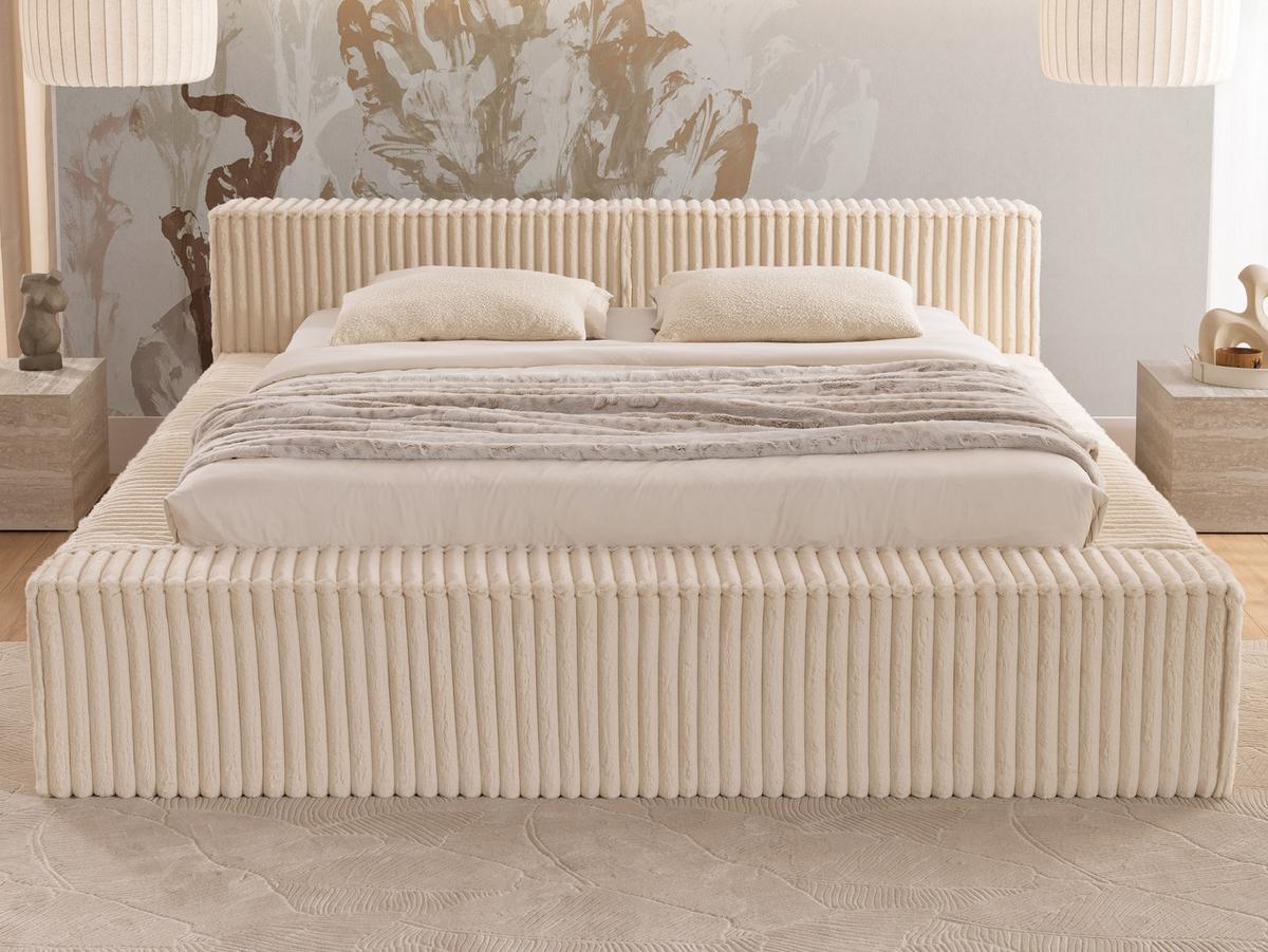 POLSTERBETT 180/200 cm Noord mit Bettkasten und Lattenrost Hellbeige Plüschcord - Beige/Schwarz, Holz/Kunststoff (180/200cm) - S-Style Möbel