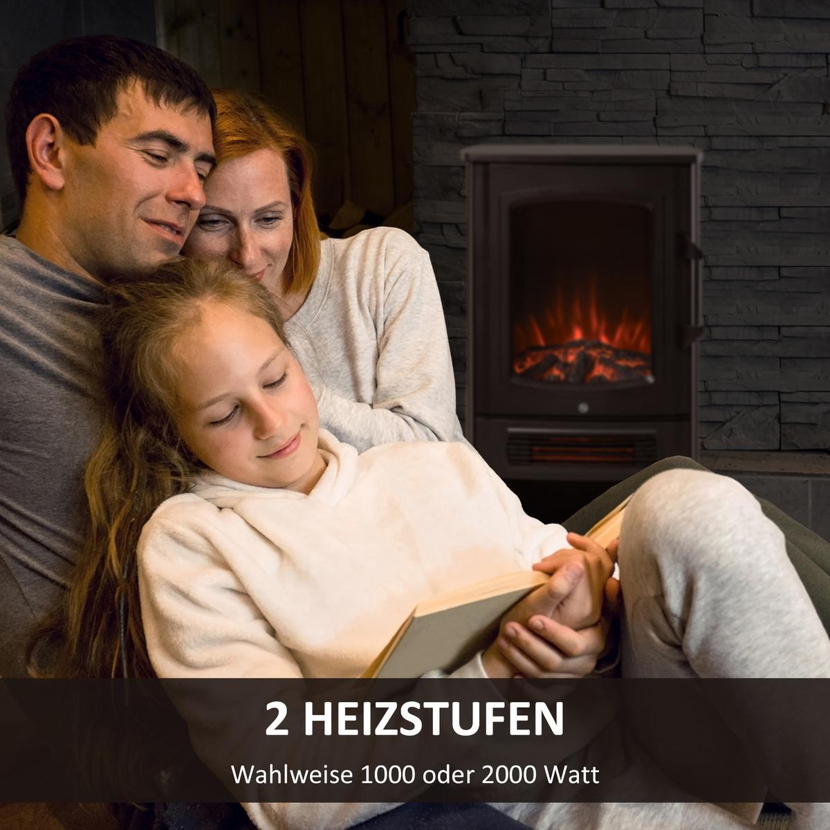 ELEKTROKAMIN 1000 W/2000 W mit Flammeneffekt Thermostat 20–25 qm Schwarz - Schwarz, Metall (5/32/44cm) - HOMCOM