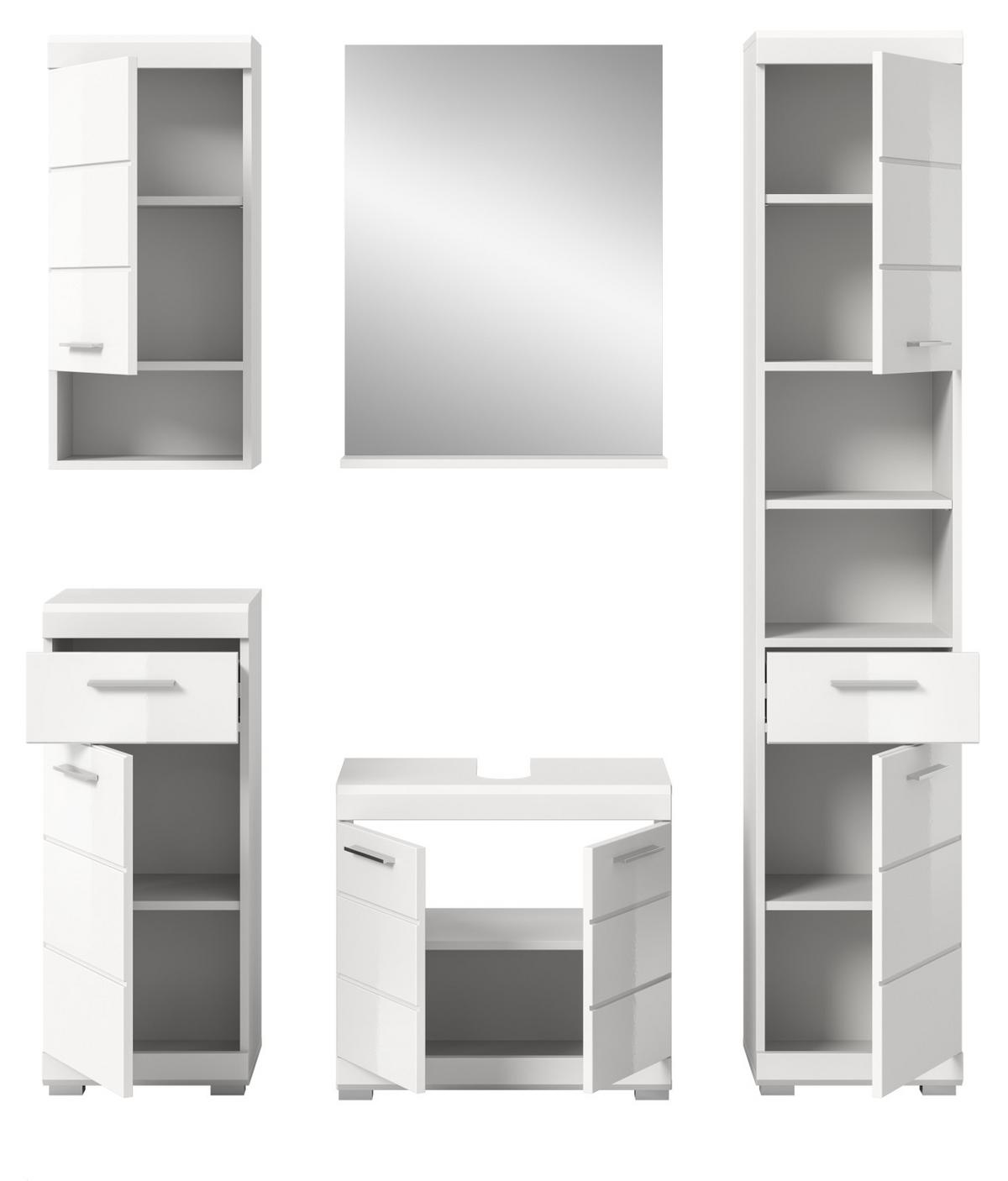 BADMÖBEL-SET weiß Hochglanz 5-teilig 164 cm, Komplettset mit viel Stauraum - Weiß Hochglanz, Glas/Holzwerkstoff (164/191/34cm) - Inn.Furn