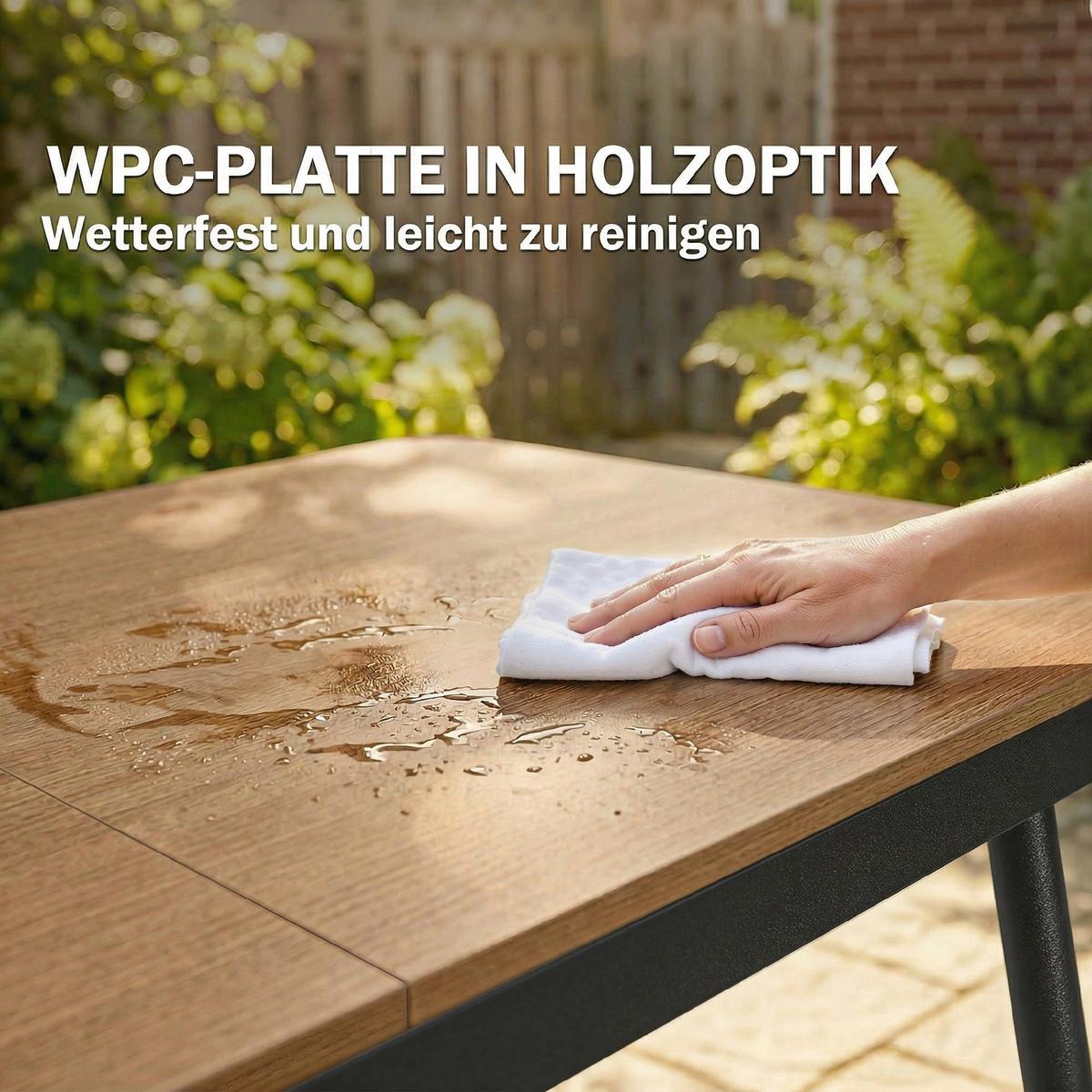 GARTENTISCH rechteckig 140/80/75 cm Teak - Teakfarben, Metall (140/80/75cm) - Outsunny