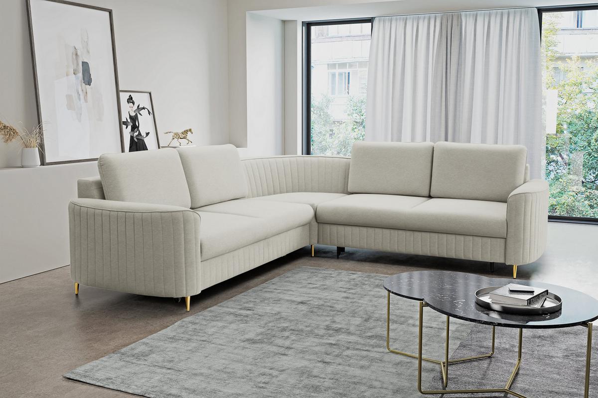ECKSOFA VELA L-S Hellgrau Velours-Stoff mit Schlaffunktion - Hellgrau, Holz (251/251cm) - MASSENO