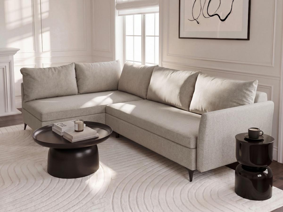 ECKSCHLAFSOFA 3-Sitzer Stoff Beige mit Stauraum rechtsseitig Koge - Beige, Textil (281/93cm) - Beliani