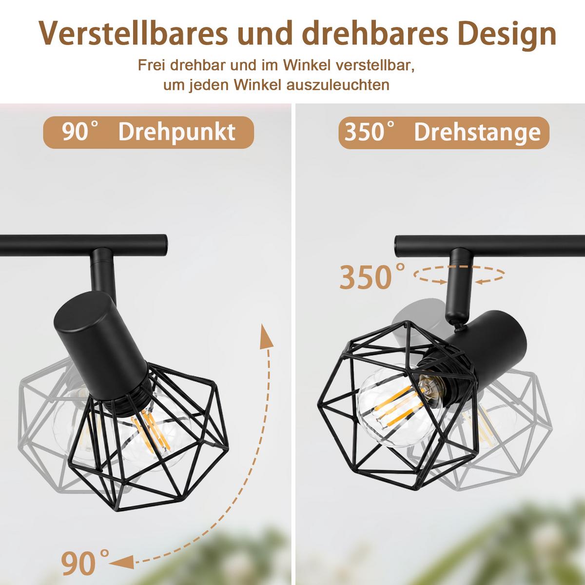 DECKENSTRAHLER Evvin 70/9.2/15.5 cm - Schwarz/Braun, Holz/Metall (70/9.2/15.5cm) - ZMH