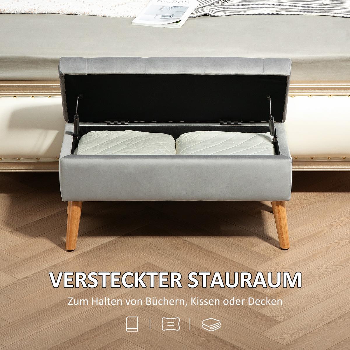 TRUHENBANK Samtoptik Grau - Grau, Kunststoff (35/40/80cm) - HOMCOM