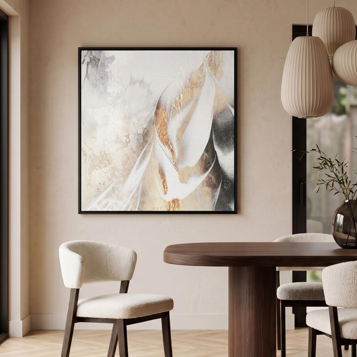 LEINWAND Bilder mit Rahmen - Luxus - Abstrakt - Gold - Weiß - 90x90 - Goldfarben, Textil (90/90cm) - MuchoWow