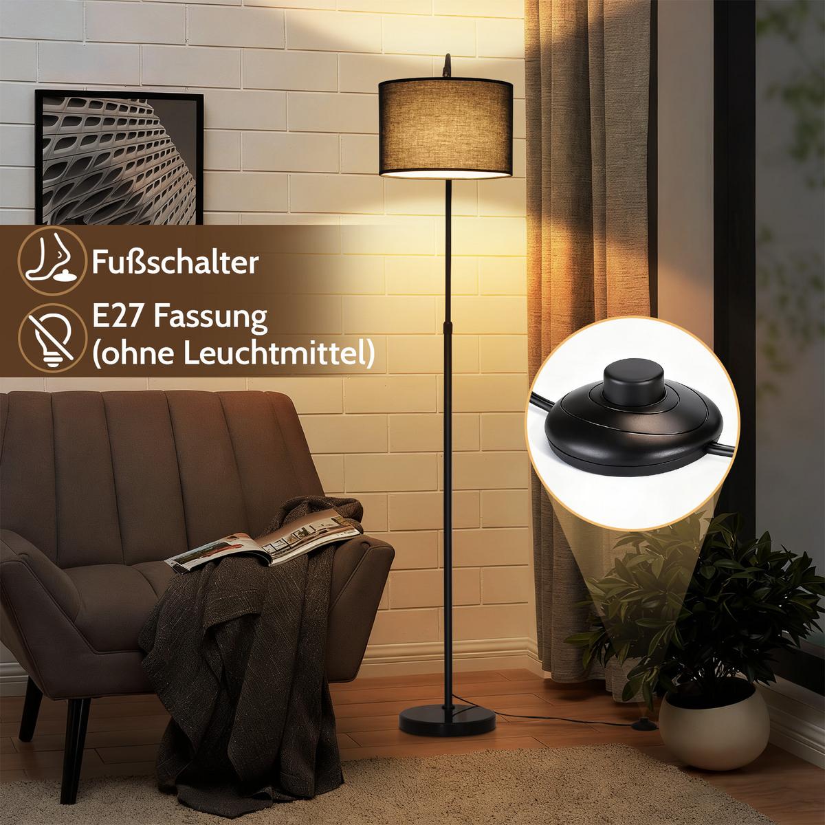 STEHLAMPE Avenirly 30/20/181 cm - Schwarz, Textil/Metall (30/20/181cm) - ZMH