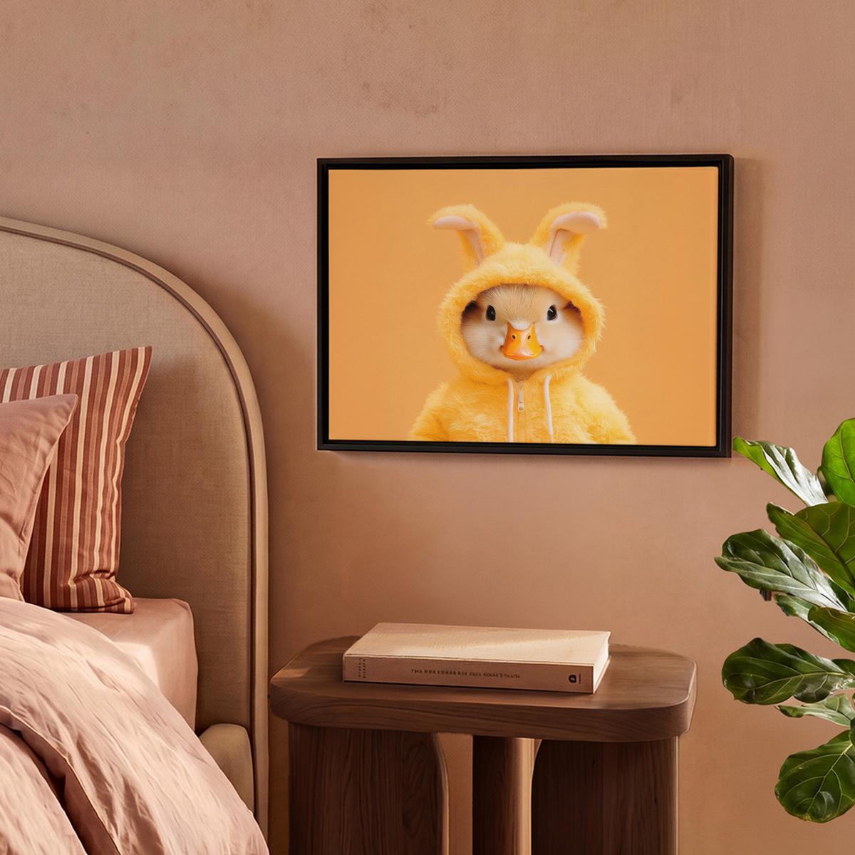 LEINWAND Bilder mit Rahmen - Osterhase - Kostüm - Ente - 40x30 - Gelb, Textil (40/30cm) - MuchoWow