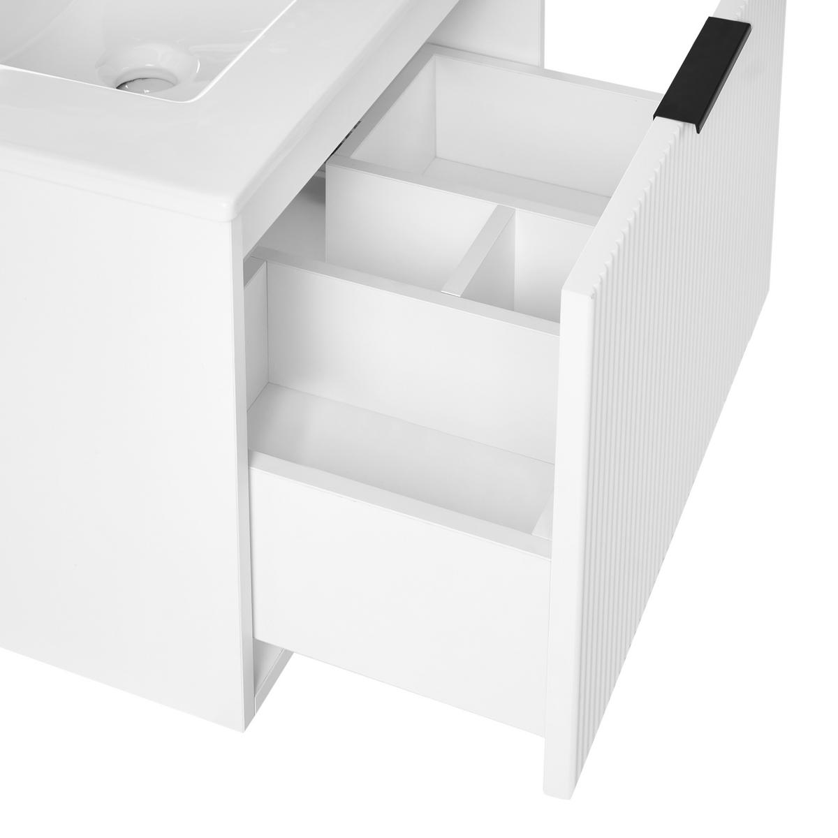 WASCHBECKENUNTERSCHRANK wandmontiertk mit Waschbecken mit schwarzem Griff Weiß Tilcara - Weiß, Holzwerkstoff (60/38/72cm) - Beliani