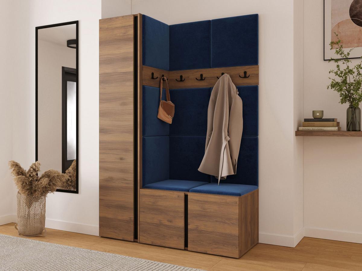 GARDEROBEN-SET Orion IX - Blau/Nussbaumfarben, Holzwerkstoff/Kunststoff (124/186/46cm) - MIRJAN24