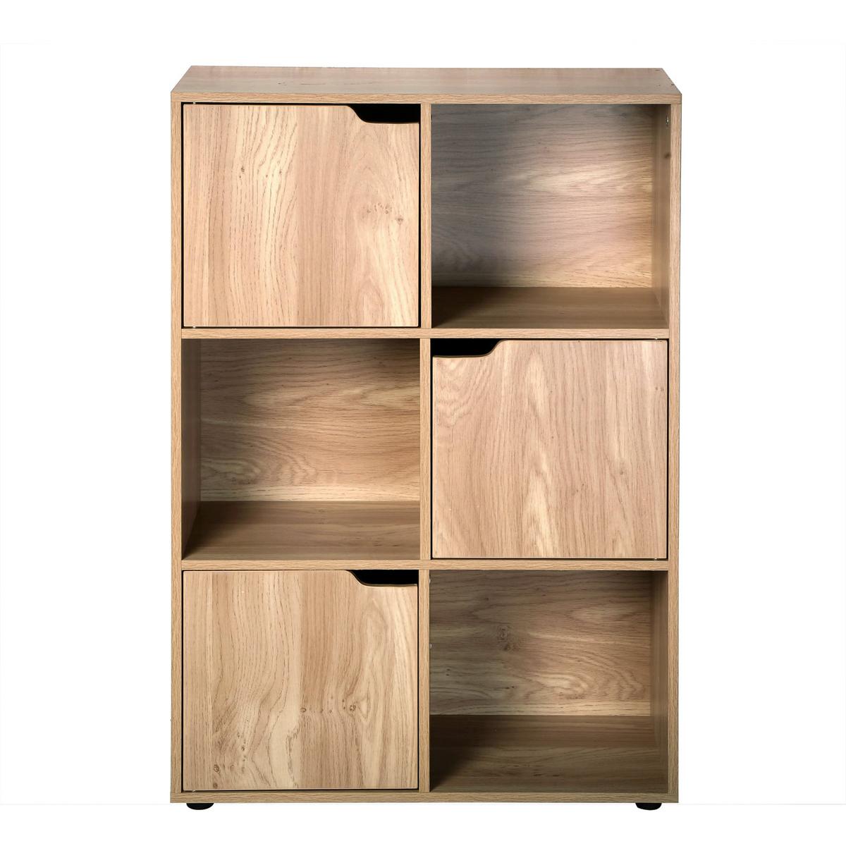 REGAL mit 6 Fächern und drei Türen - 60/29/90 cm - Eichefarben, Holzwerkstoff (60/90/90cm) - Calicosy