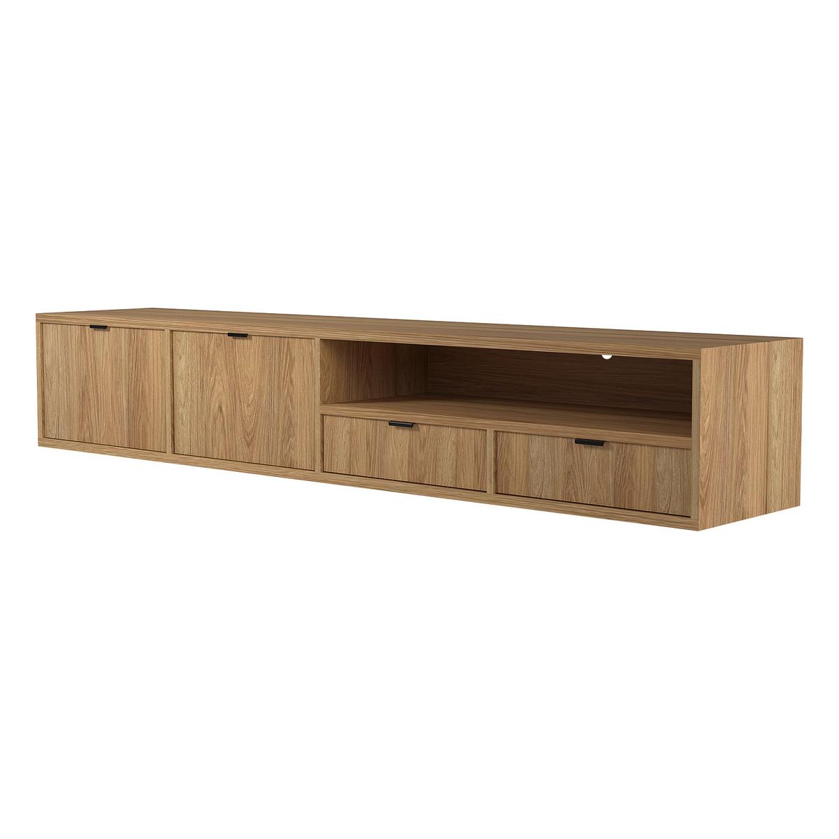 HÄNGELOWBOARD Evron mit 2 Schubladen und 2 Türen, 200 cm, Hikora Eiche - Eichefarben, Holzwerkstoff (200/35/40cm) - Beautysofa