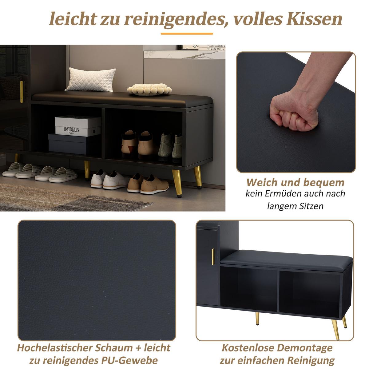 SCHUHSCHRANK Schwarz 120/35/71.5 CM - Schwarz, Holzwerkstoff (35/72/120cm) - Urban Meuble