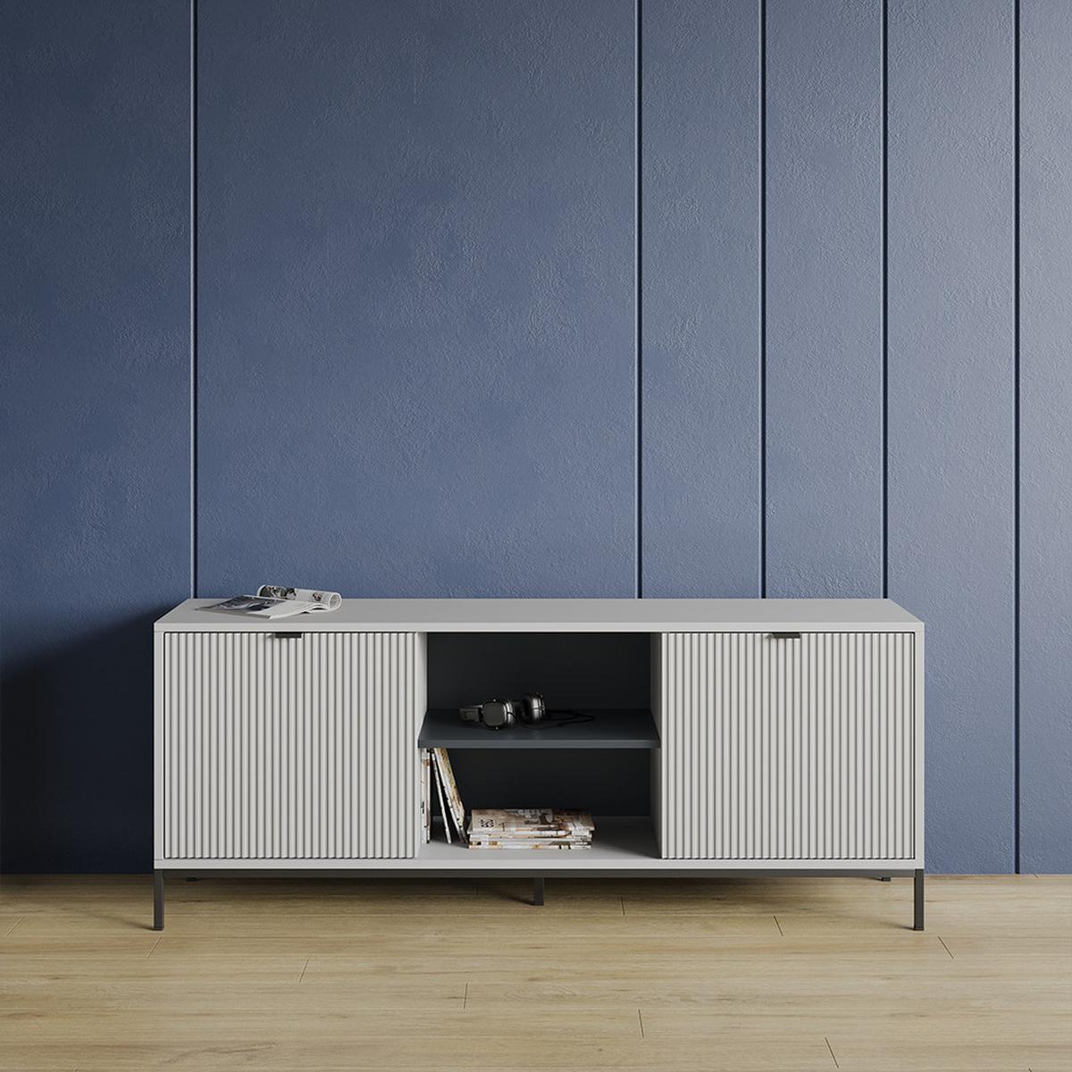 LOWBOARD Aterno Grau 150 x 60 cm mit 2 Türen - Grau, Holzwerkstoff (150/60/40.1cm) - Livinity®