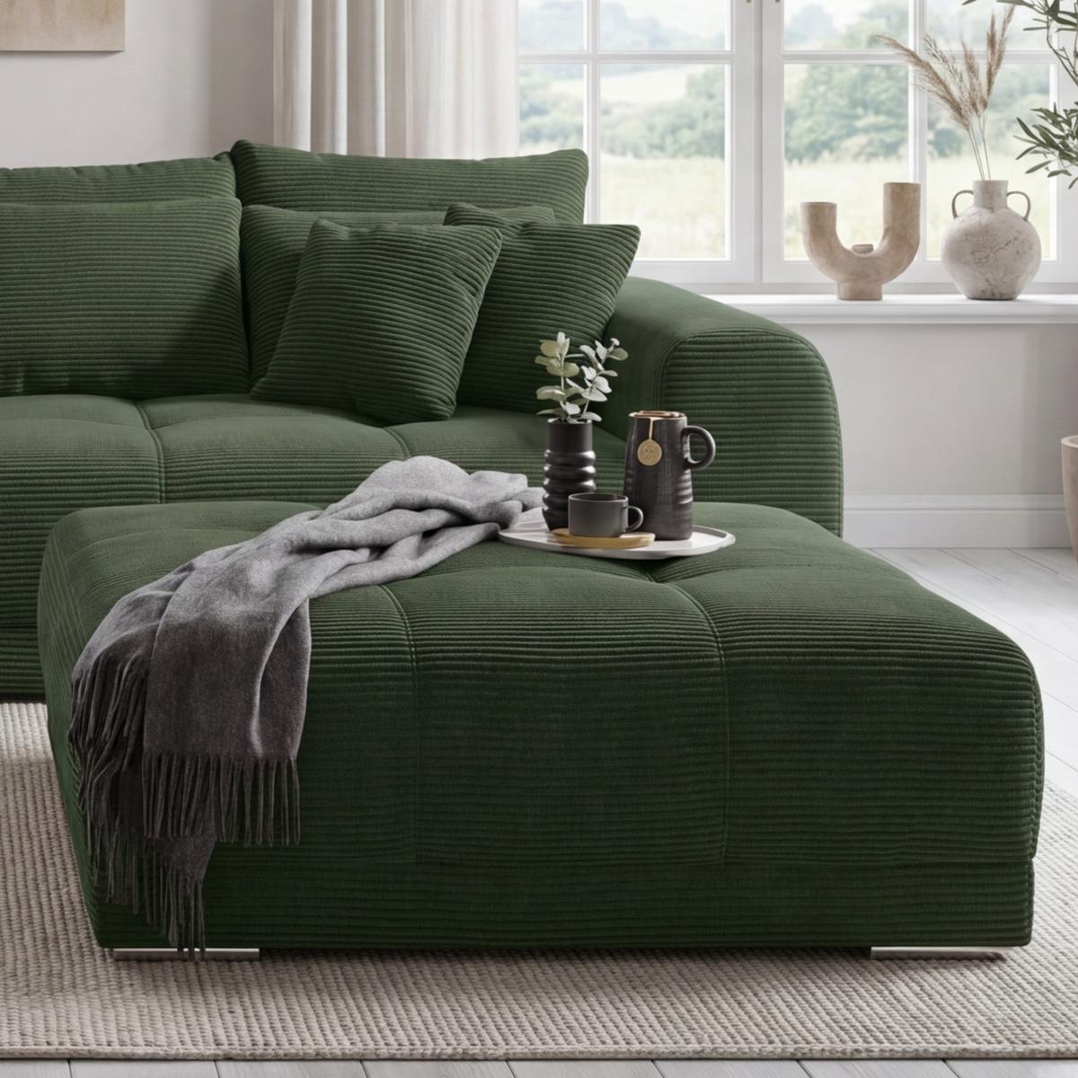 POLSTERHOCKER XXL Federkern B120/T120/H39 cm (passend zum BIG-SOFA) Cord Grün / 15176 - Chromfarben/Grün, Textil/Metall (120/39/120cm) - luma-home