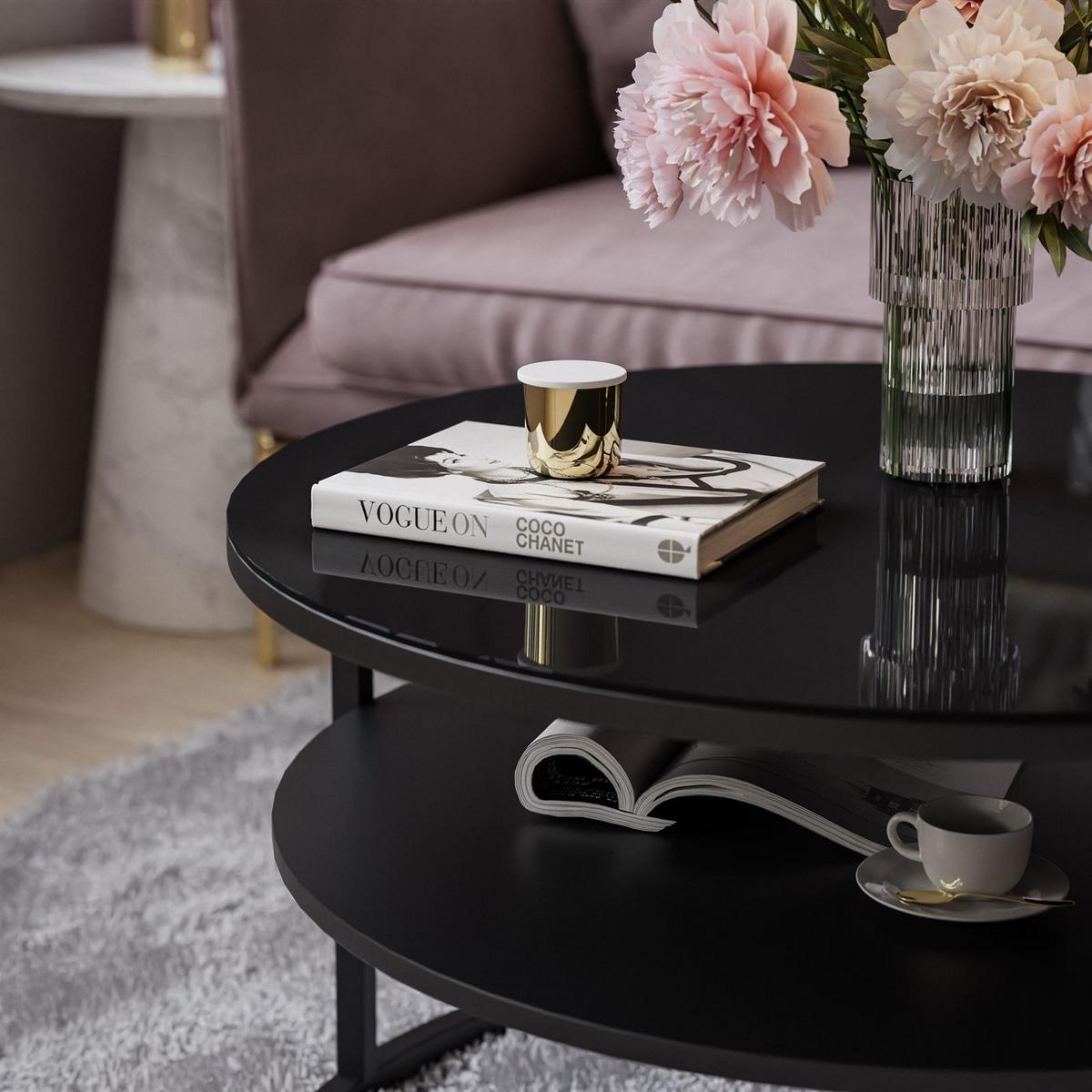 COUCHTISCH CIRI GLASS mit Regal - Schwarz, Glas (70/70/47.4cm) - Lookway