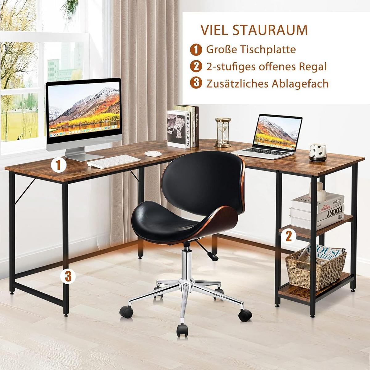 COMPUTERTISCH Braun - Braun, Holzwerkstoff (138/138/75cm) - COSTWAY