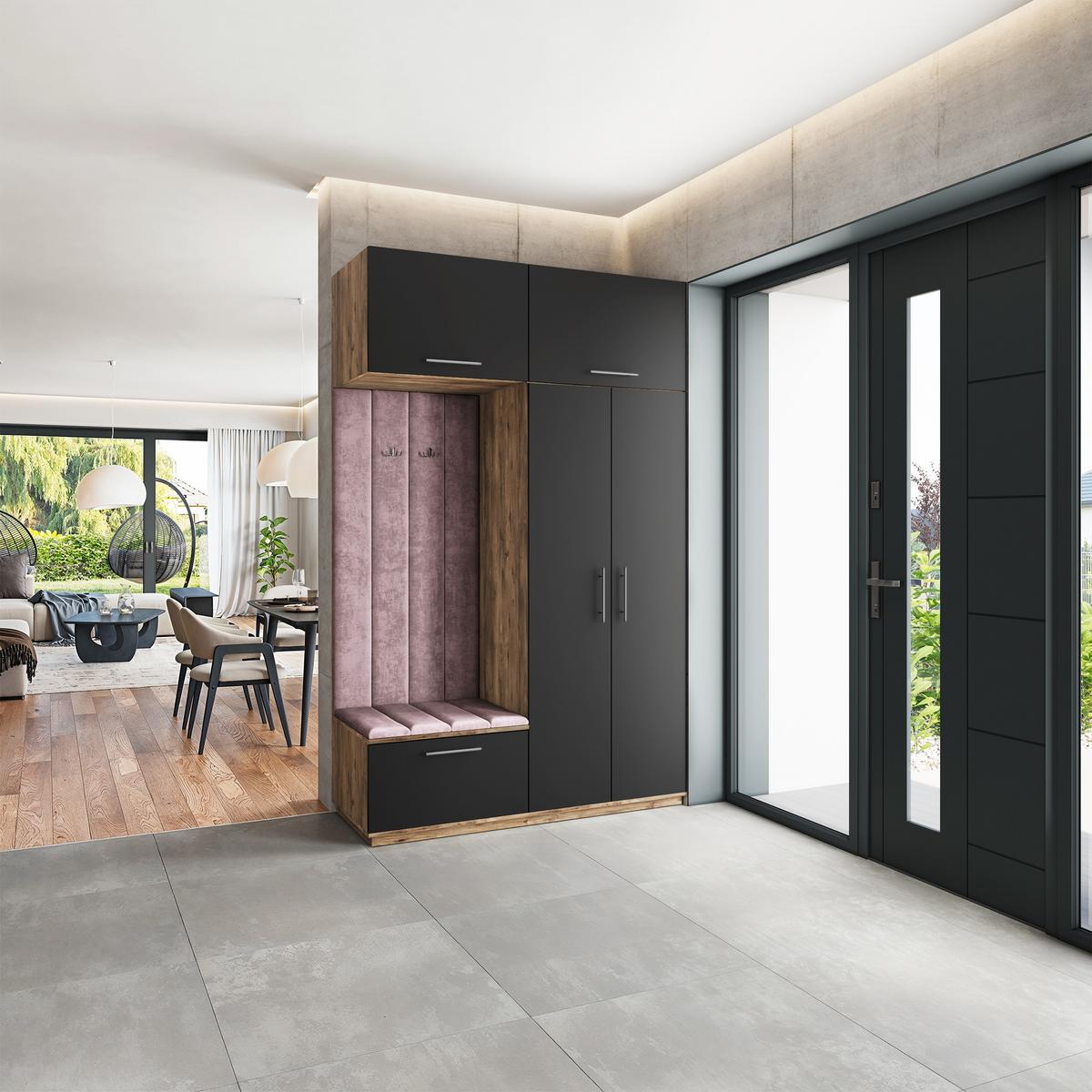 GARDEROBENSCHRANK REMA 150/240/60 cm Modern Garderobe-Set Eiche Lefkas - Eichefarben/Lila, Holzwerkstoff (150/240/60cm) - MASSENO