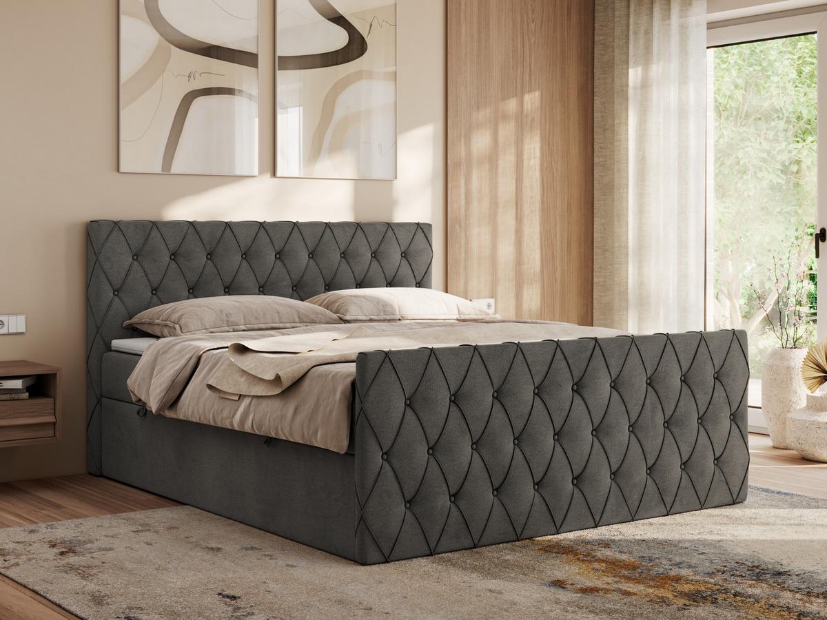 BOXBETT MIREN DUO 140/200 - Dunkelgrau Velvet - H3 - Dunkelgrau, Holz/Textil (140/200cm) - MKS