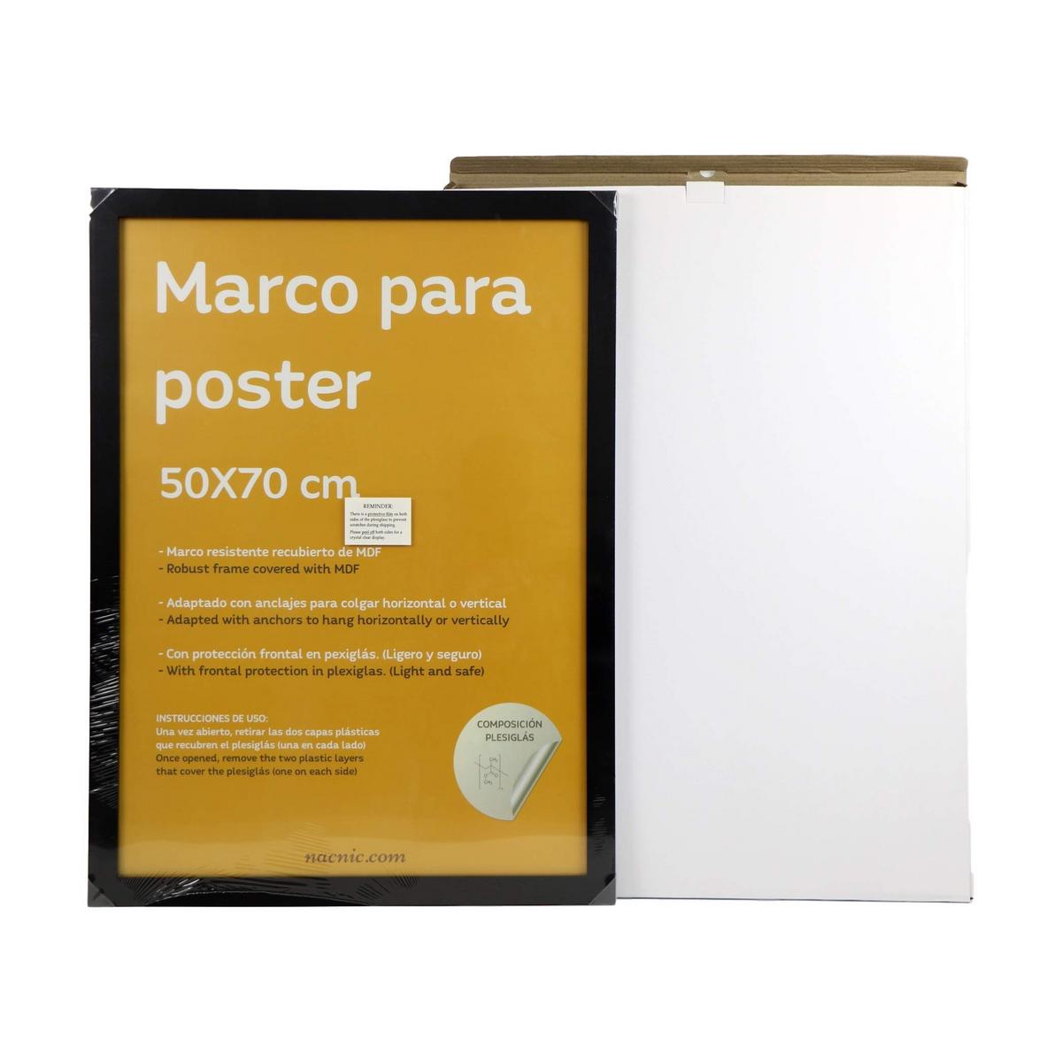 RAHMEN Set mit 3 aus MDF und Acrylglas Schutz und Aussteller für Fotografien, Bilder, Poster, Gemälde, Dekoration für Haus Farbe Schwarz 50x70 cm - Schwarz, Holz (50/3cm) - Nacnic
