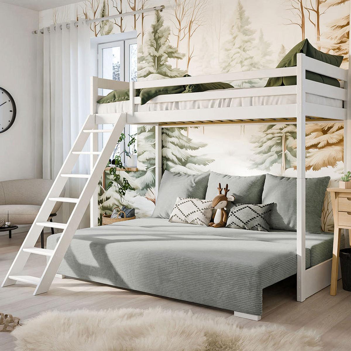 BETT 90/200 Orlane Weiß und grau - Weiß, Holz (90/200cm) - Petits-meubles