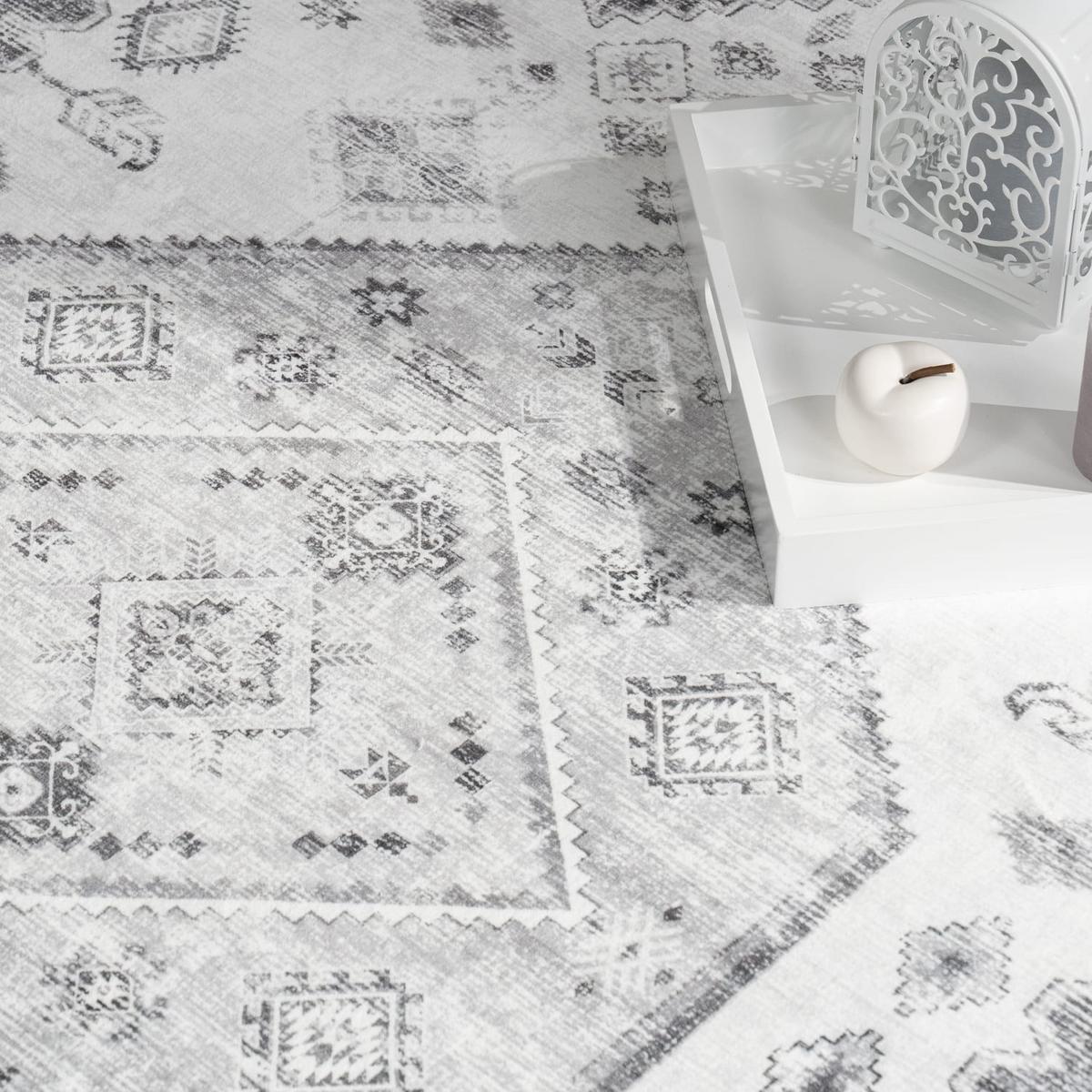 KURZFLORTEPPICH Waschbar, im Vintage-Stil, aus Polyester, Grau, 120 x 160 cm - Grau, Textil (160/120cm) - KADIMA DESIGN