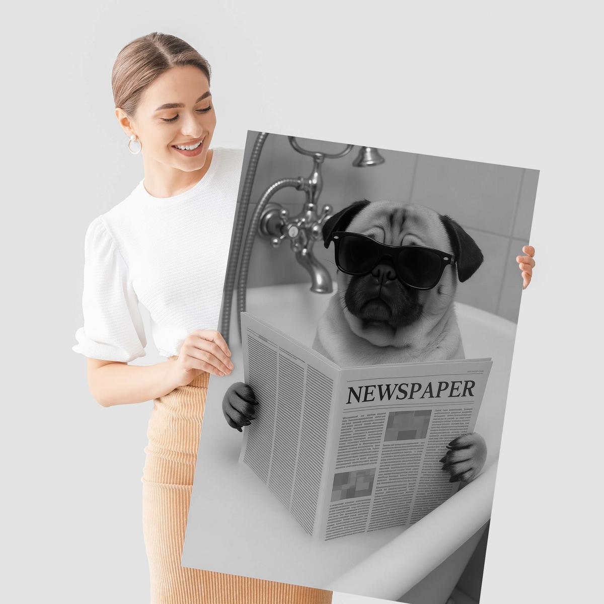 POSTER Badezimmer WC Mops Badewanne Zeitung Abstraktion 20x30cm - Schwarz/Weiß, Papier (20/30/1cm) - Muralo