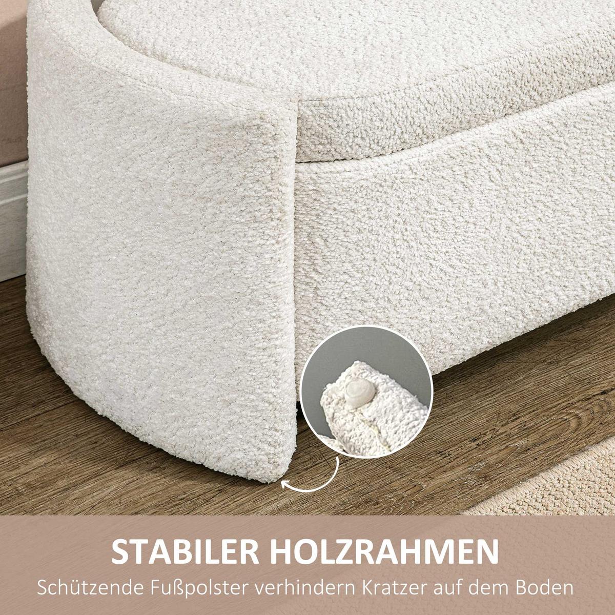 TRUHENBANK Samtoptik Creme - Eukalyptusholzfarben/Creme, Holz/Kunststoff (44/45.5/105cm) - HOMCOM