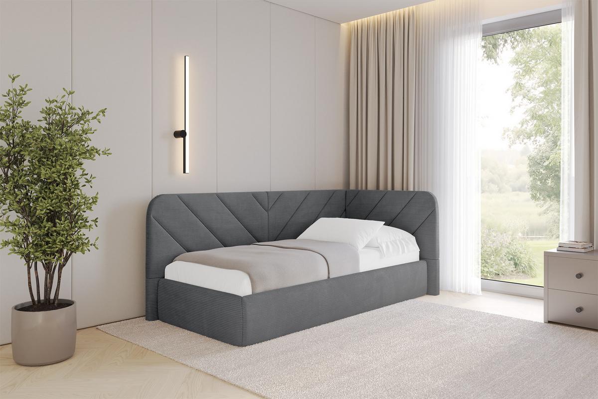 EINZELLBETT Jugendbett mit Bettkasten, Links - FIKY 80x200 Dunkelgrau - Graphitfarben, Holzwerkstoff/Textil (80/200cm) - ALTDECOR