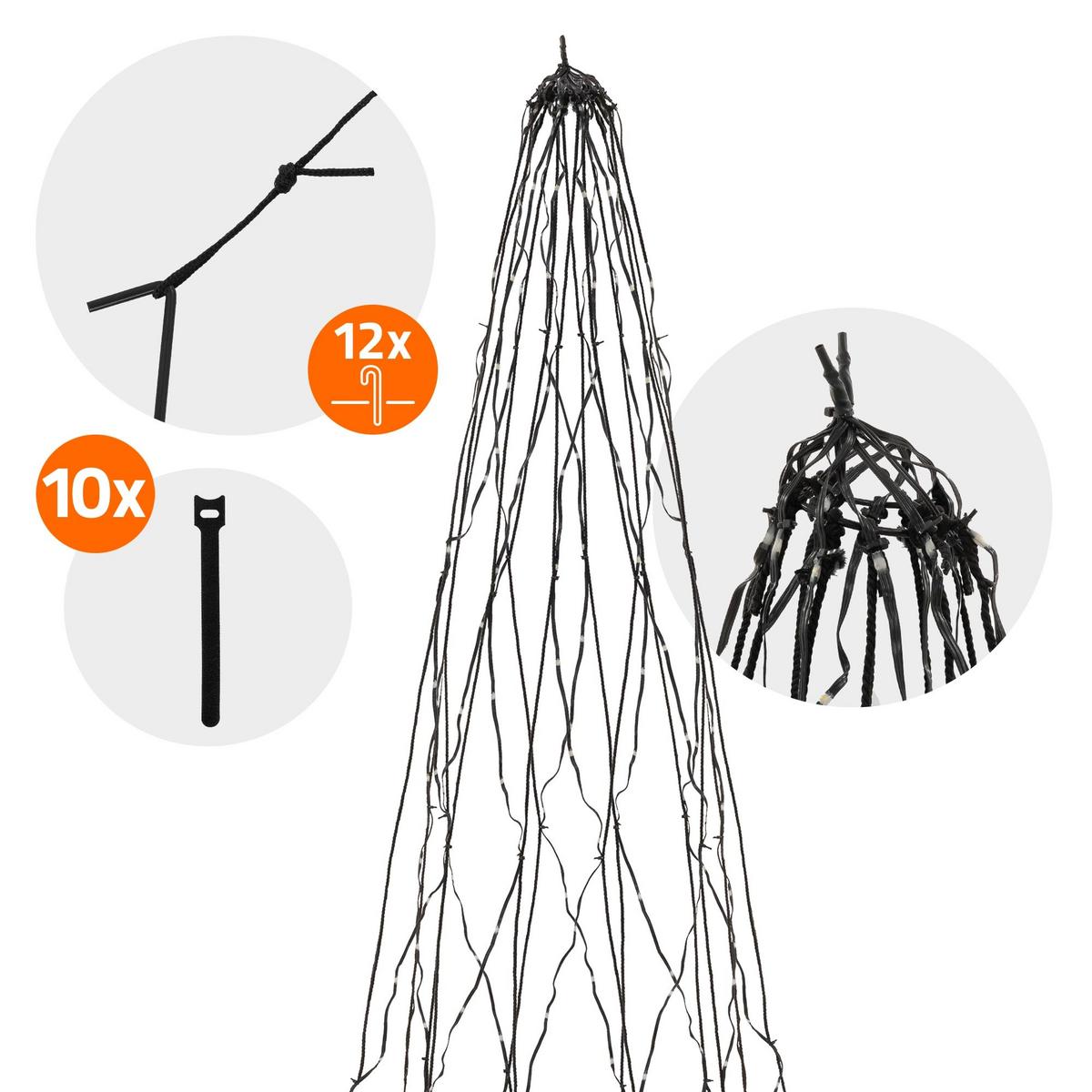LED LICHTERKETTE für Fahnenmast und Weihnachtsbaum Weihnachtsbeleuchtung Außen 8m 1440 LED Warmweiß - Schwarz, Kunststoff (200cm) - ECD-Germany