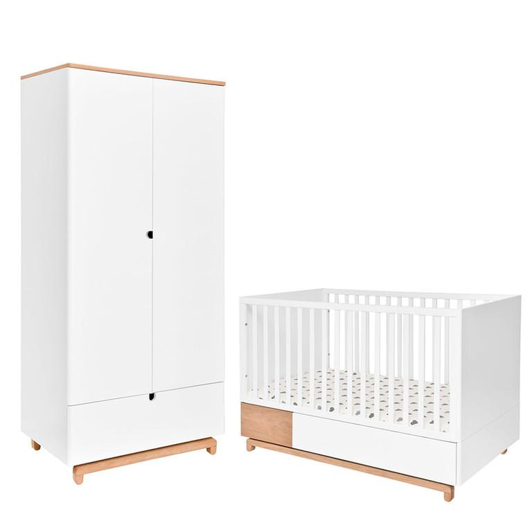 BABYZIMMER 2-teilig Weiß und Holz - Weiß, Holzwerkstoff (144/96/75cm) - Petits-meubles