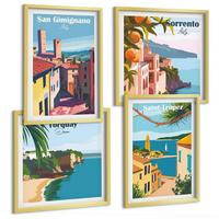 BILDER SET 4er Set - 50x50 cm & 40x60 cm Goldrahmen - Italienische Küstenstädte - Goldfarben, Kunststoff (50/50cm) - TULUP
