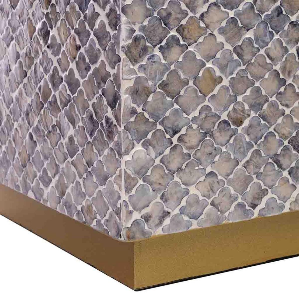 HOCKER aus Holz und Capiz, grau, 35x45cm - Grau, Holz (35/45/35cm) - Wanderlust