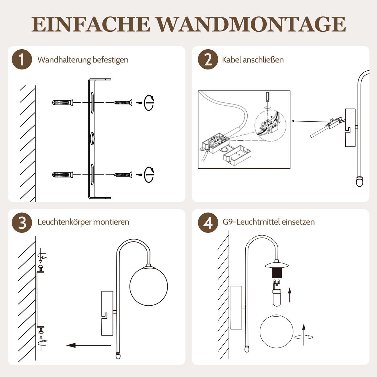 WANDLEUCHTE Myveth 26/15/47 cm - Goldfarben/Weiß, Glas/Metall (15/47/26cm) - ZMH
