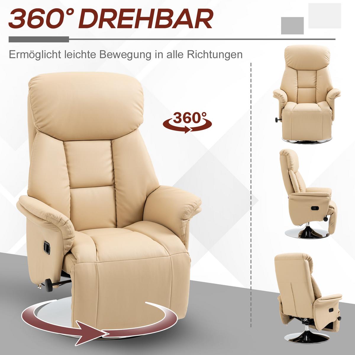 RELAXSESSEL, Fernsehsessel mit manuell Verstellbarer Rückenlehne, Fußteil, Beige - Beige/Silberfarben, Metall (78/109/80cm) - HOMCOM