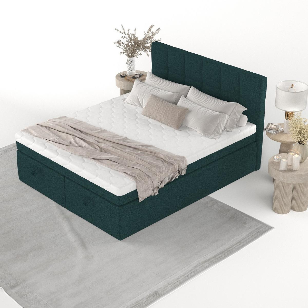 BOXBETT Elano 160/200 cm Grün im Riva Stoff - Schwarz/Grün, Holz/Holzwerkstoff (160/200cm) - AltaBeds