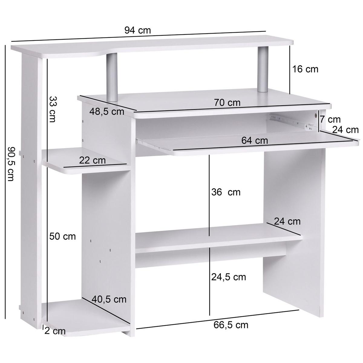 SCHREIBTISCH – Weiß, Tastaturauszug, Stauraum, zeitloses Design - Weiß, Holz (48/94/90cm) - KADIMA DESIGN