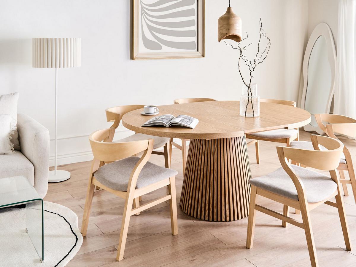 ESSTISCH ausziehbar Helle Esche 120-160/120 cm Moore - Braun, Holzwerkstoff (120/120/76cm) - Beliani
