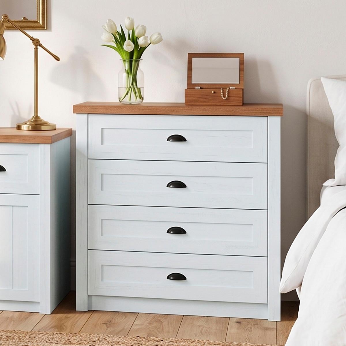 KOMMODE Léandre Weiß und Holz - Weiß, Holzwerkstoff (88.1/86.8/43.3cm) - Petits-meubles