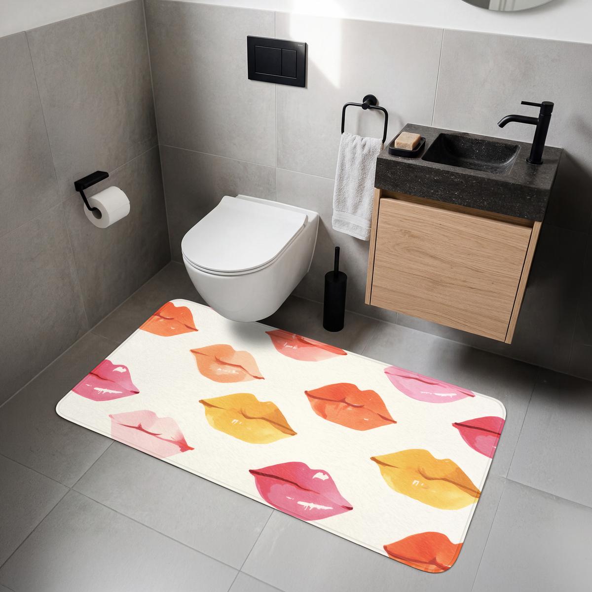 WC-VORLEGER Lippen - Bunt - Glänzend WC Teppich 120x60 cm - Rosa, Textil (120/1cm) - OnlyWow