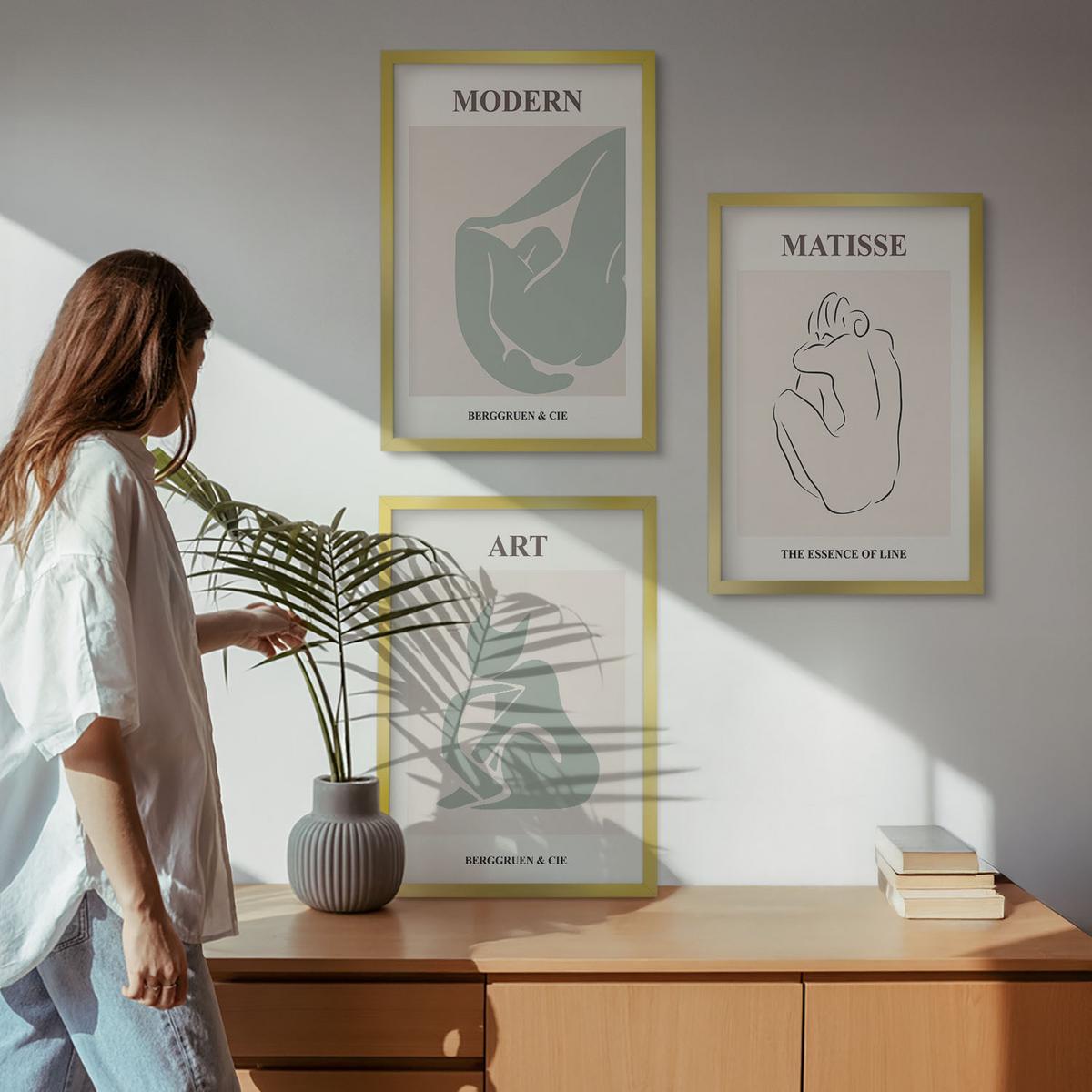 BILDER SET 3er Set - 40x60 cm Goldrahmen - Abstrakte Pastellfiguren - Goldfarben, Kunststoff (40/60cm) - TULUP