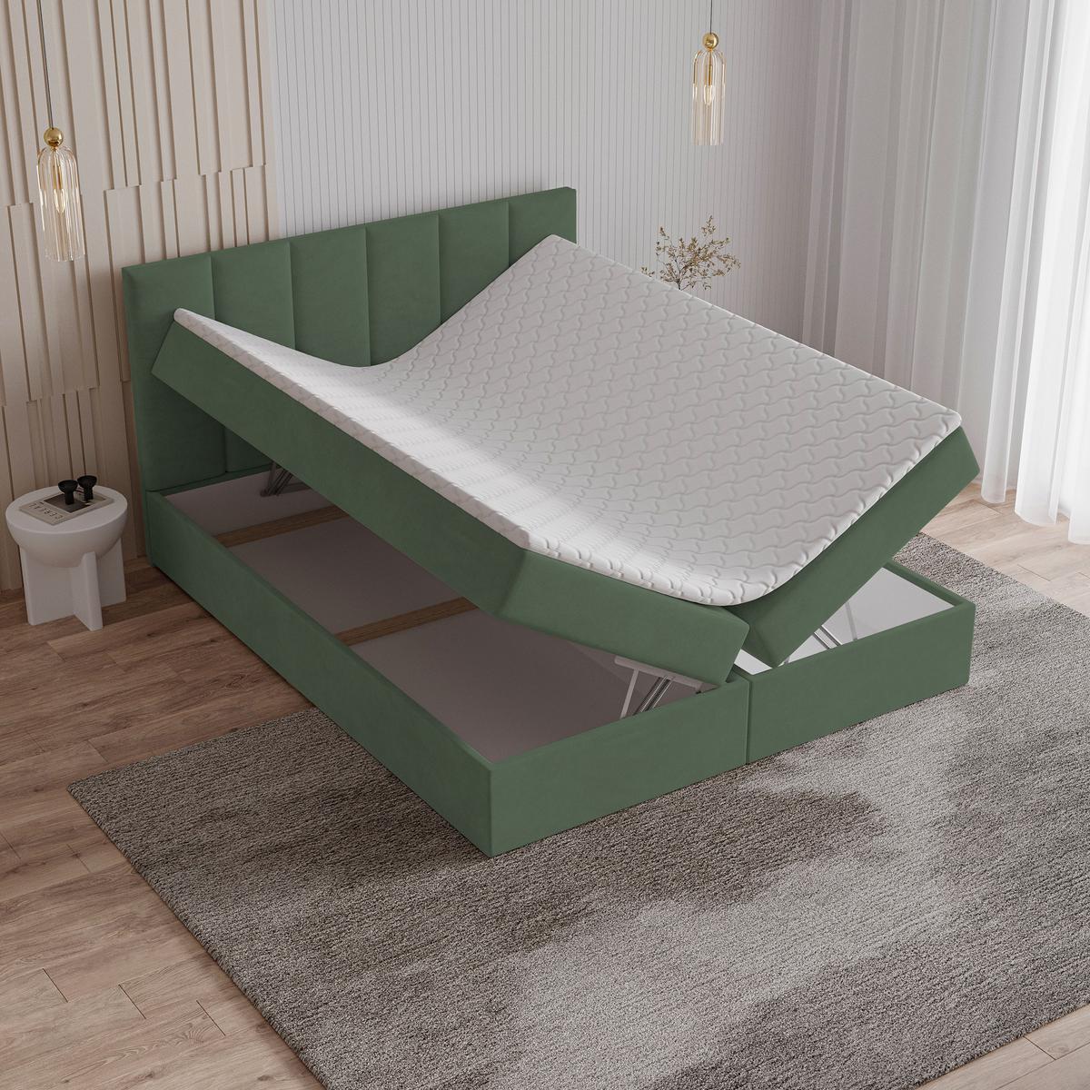 BOXBETT MERIL 160x200 cm mit Matratze und Topper - Grün - Grün, Holz (160/200cm) - MASSENO