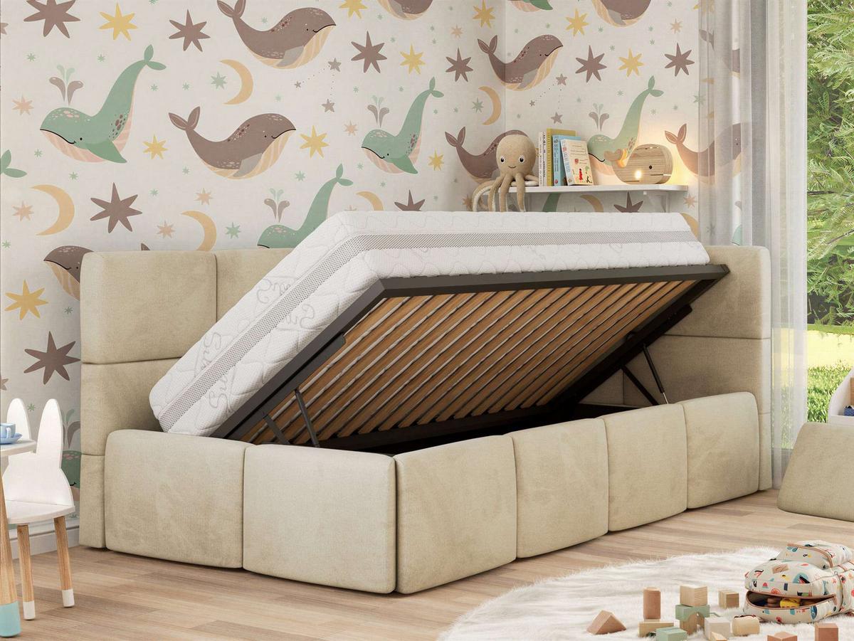 POLSTERBETT ARVO ALTA 90/200 - Beige Velvet - Ohne Matratze - Rechts - Beige, Textil (90/200cm) - MKS