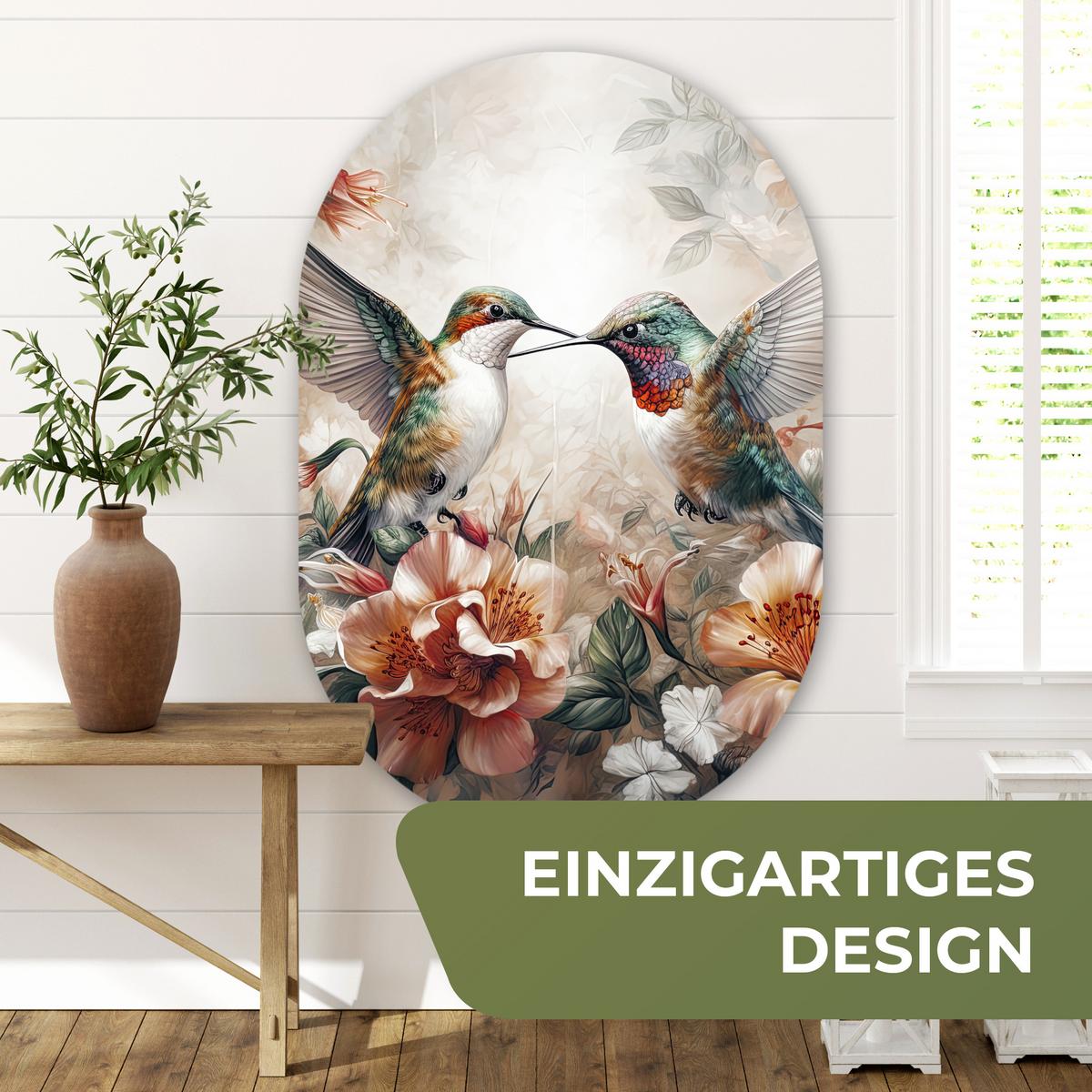 WANDBILD Kolibri - Vögel - Blumen - Natur Deko Groß 80x120 cm - Altrosa, Kunststoff (80/120cm) - MuchoWow