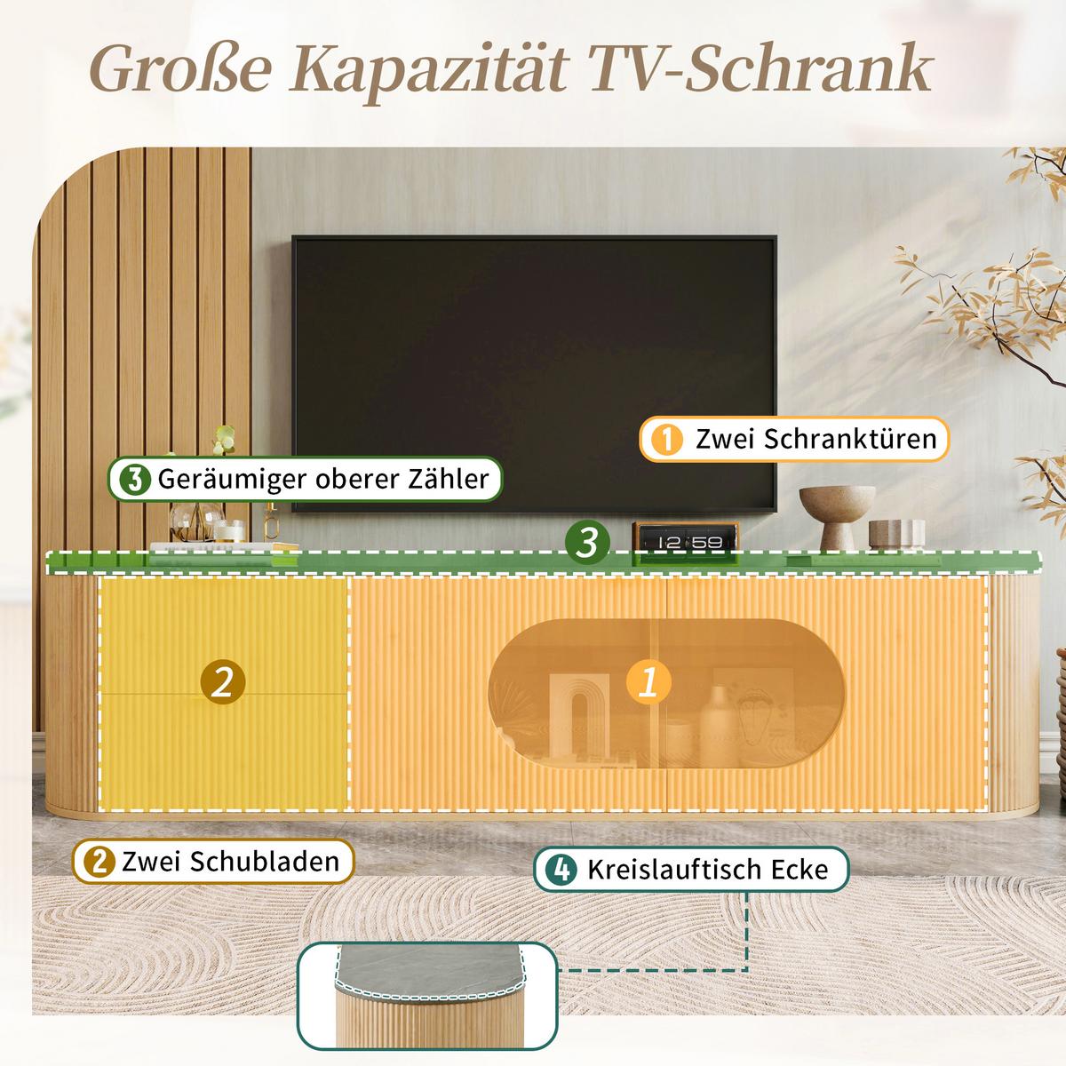 TV LOWBOARD holzoptik glas modern 172cm design - Naturfarben, Holzwerkstoff (172/45.5/38cm) - Urban Meuble