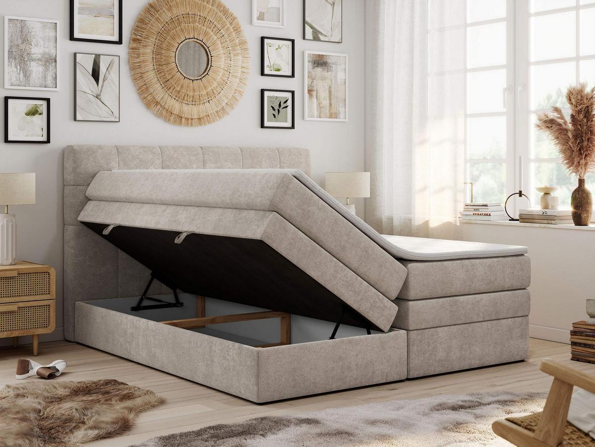 BOXSPRINGBETT LUKA KING 120/200 Beige Struktur - H3 - Beige, Holz/Textil (120/200cm) - MKS